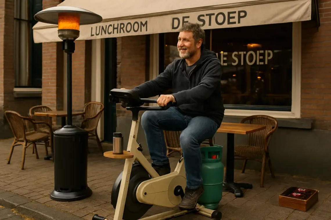 Gorcumse fietsenmaker bouwt terrasverwarming op trapfiets: “Warm blijven én calorieën verbranden”